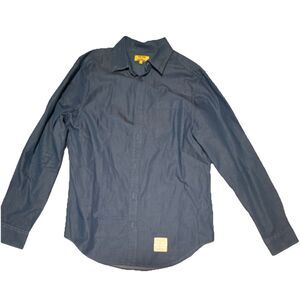 FIVE FOUR POGGYTHEMAN Blue 100% Cotton Men's Medium Dress Shirt Long Sleeve